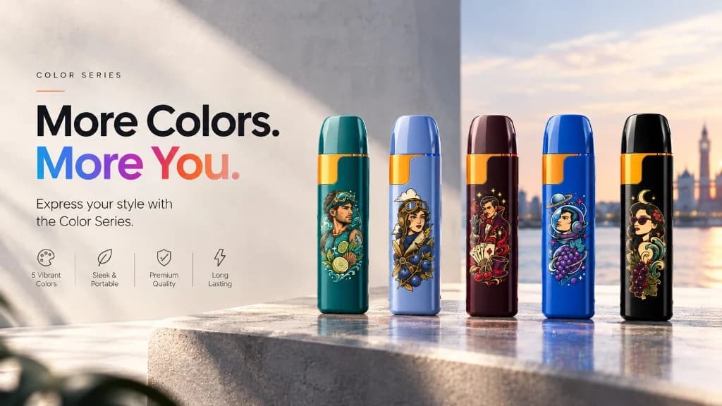 VOYAGERS D91, ultra slim vaporizer, pocket slim vape, adult slim disposable, WINDBAR D91 Voyagers Color Series: five finishes on a sto..., D91 finishes — WINDBAR