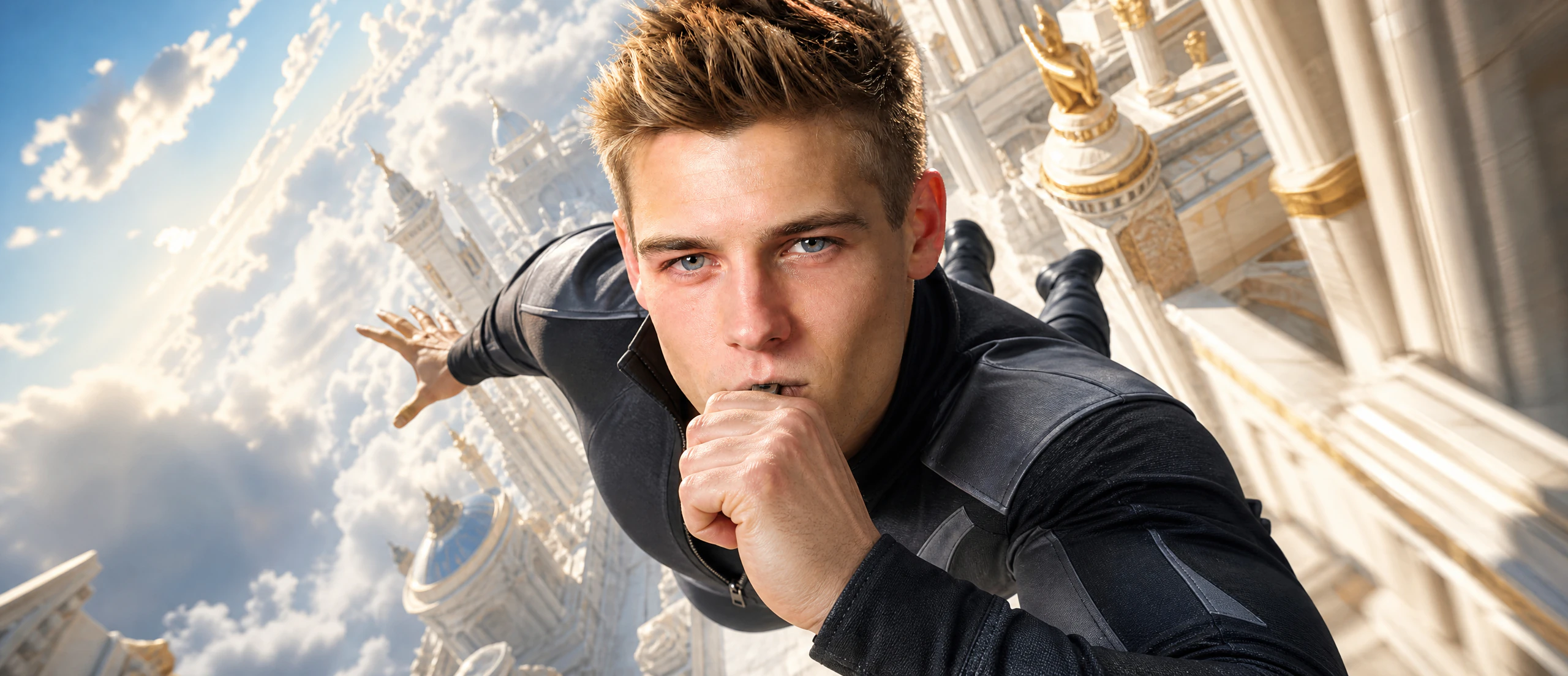 WINDBAR D95 Microvolt campaign banner: ATLAS in an aerial freefall above the city