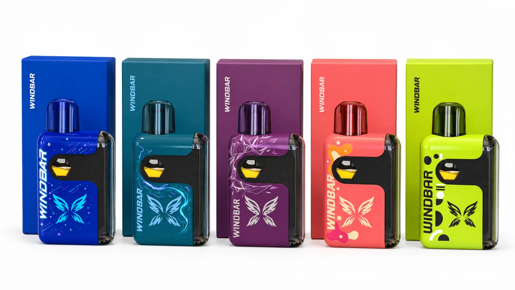 Five WINDBAR SPECTRUM finishes with matching cartons, adults 21+