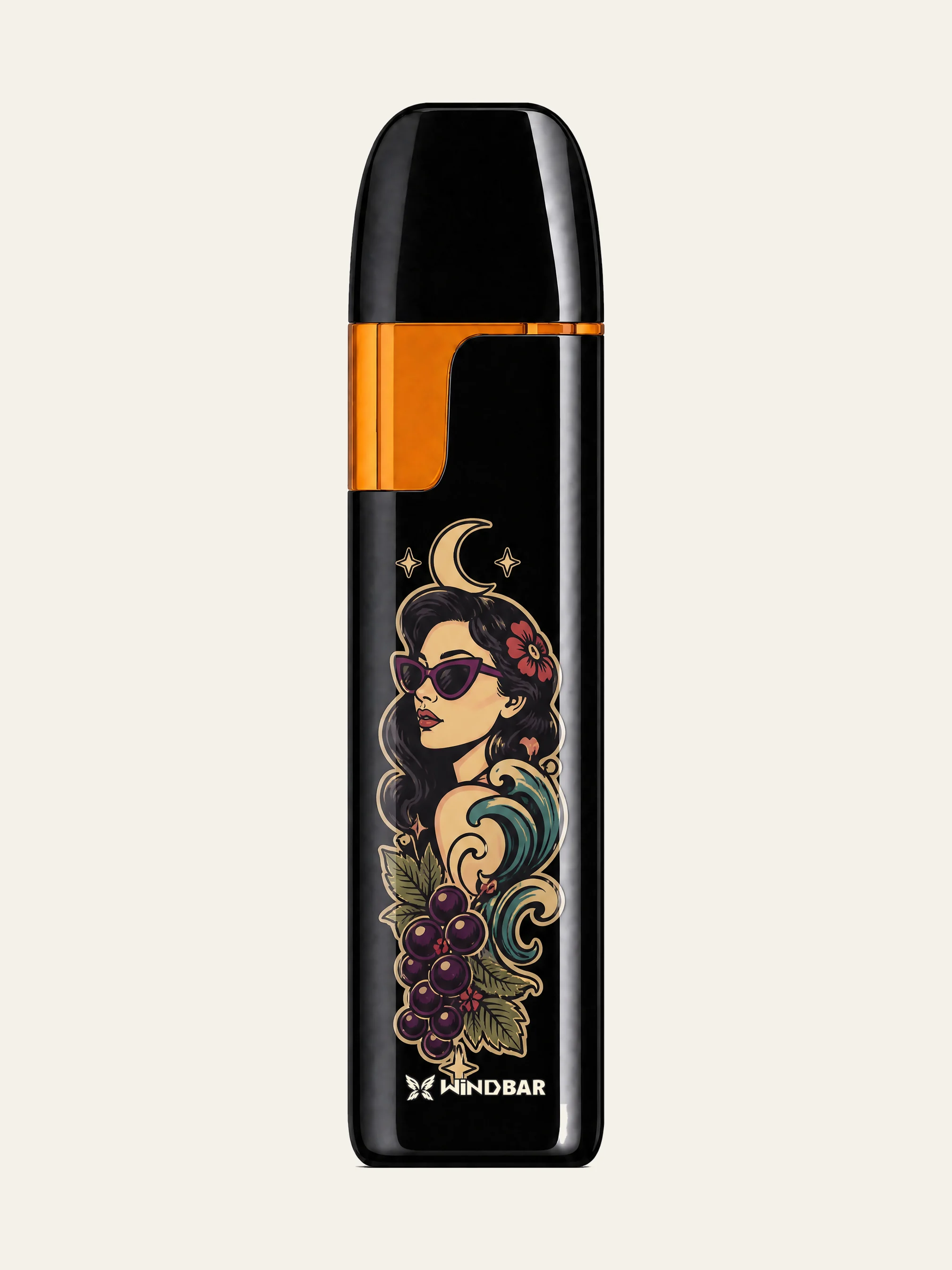 WINDBAR D91 Piano Black ultra-slim vaporizer, complete front catalog view