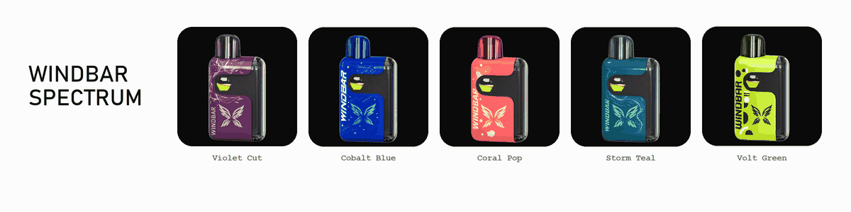 WINDBAR SPECTRUM five finishes looping: Violet Cut, Cobalt Blue, Coral Pop, Storm Teal, Volt Green